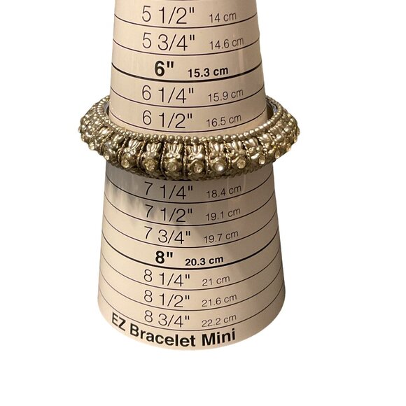 Vintage Silver Bangle Bracelet With Rhinestones - Picture 2 of 3